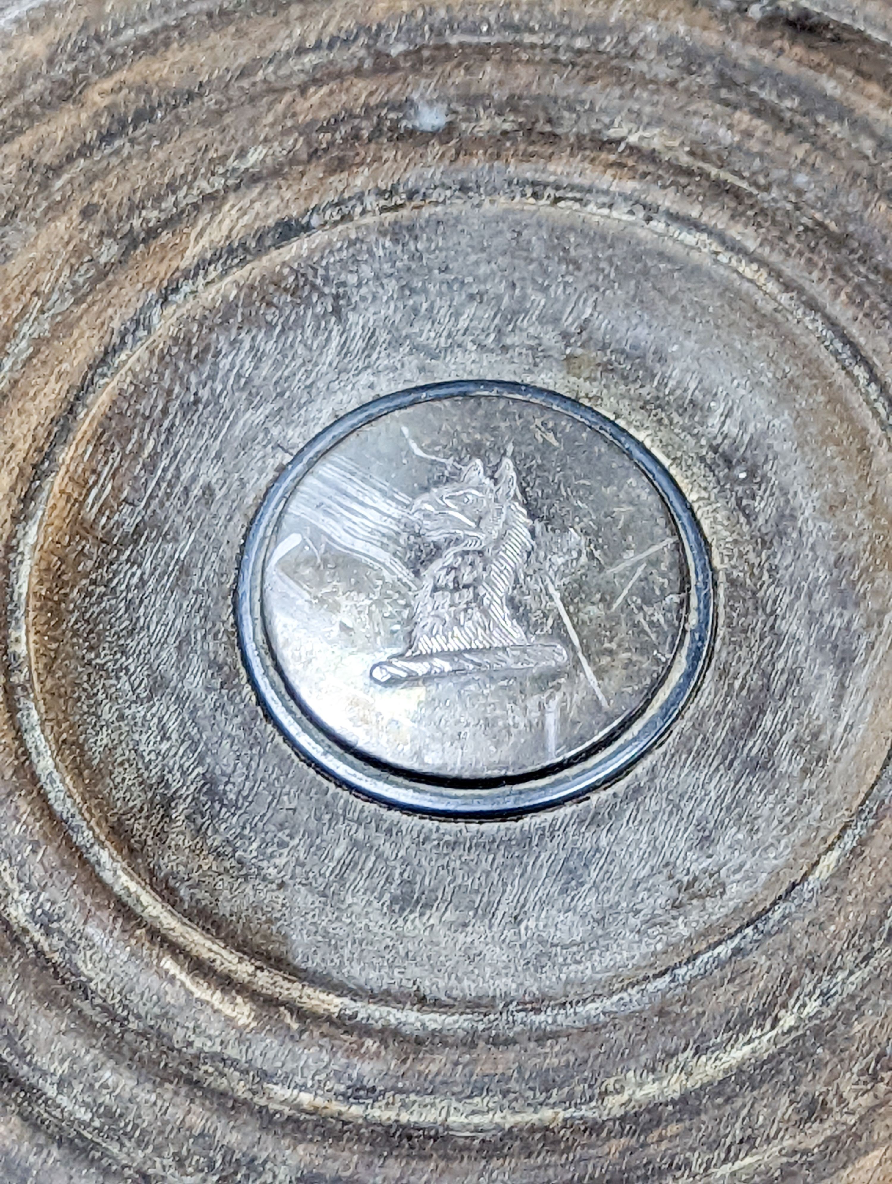 A George II silver toddy ladle, with spiral twist baleen handle, London, 1740 (a.f.) and a pair of later silver plated wine coasters, diameter 16.8cm.